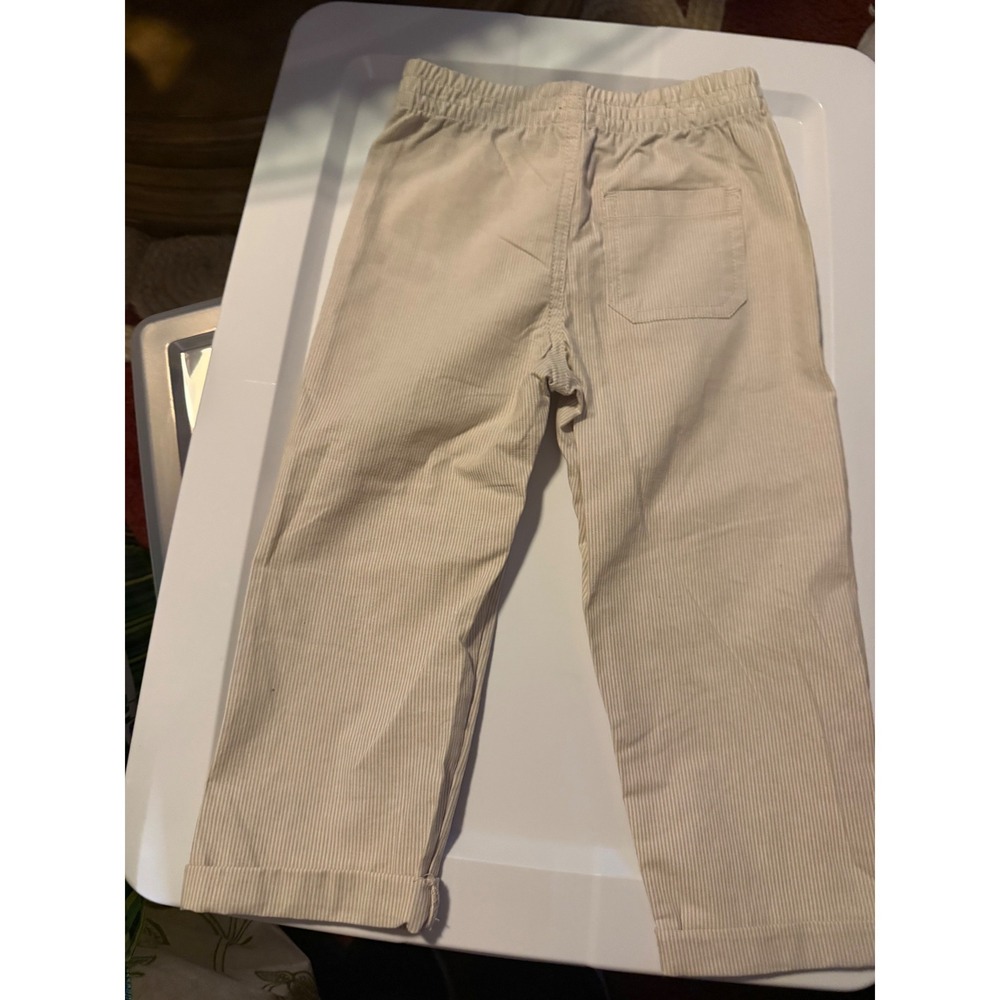 DKNY‎ Kids Beige White Striped Elastic Waist Pants Trousers Size 3T Boys Girls